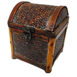 Decorative Woven Wooden Trinket Box with Metal Latch Close